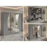 Szafa przesuwna VERONA 240 cm - szary z lustrem + 4 szuflady