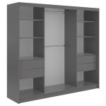 Szafa przesuwna VERONA 240 cm - szary z lustrem + 4 szuflady