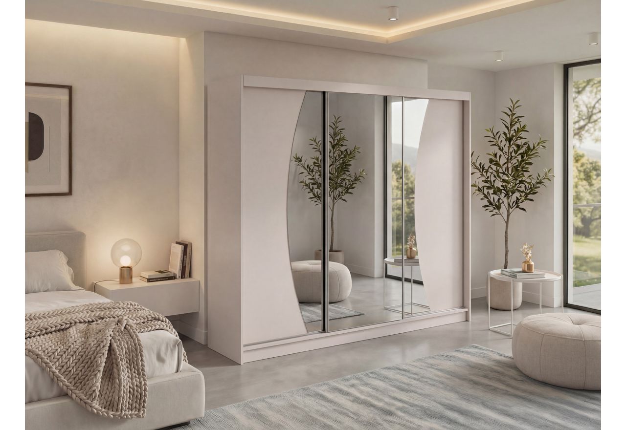 Szafa przesuwna VERONA 240 cm - kaszmir z lustrem + 4 szuflady