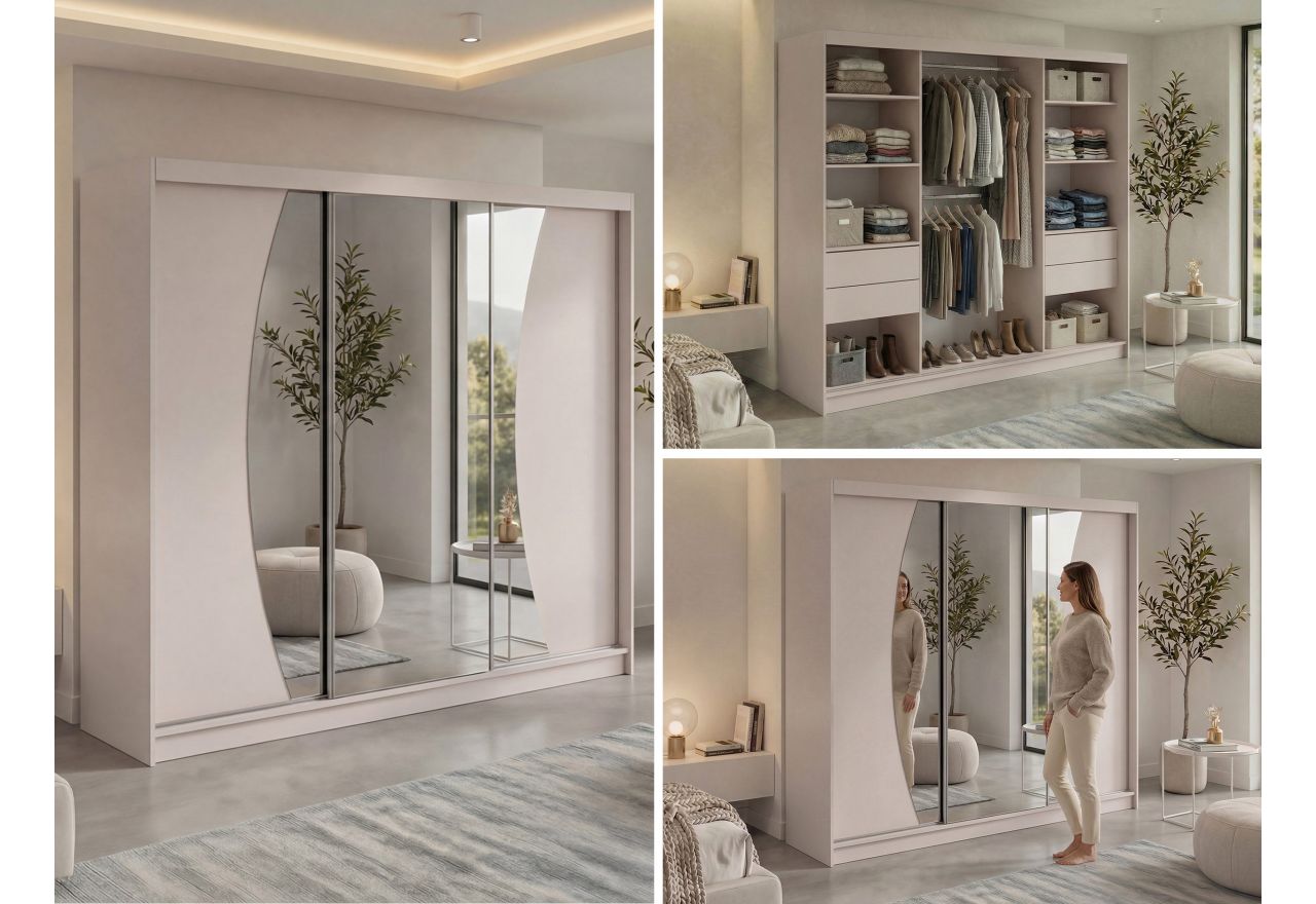 Szafa przesuwna VERONA 240 cm - kaszmir z lustrem + 4 szuflady