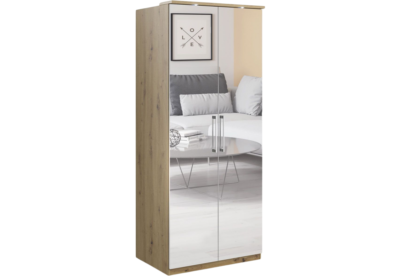 Szafa w nowoczesnym stylu dwudrzwiowa 90 cm z lustrem na froncie - OLIVER Dąb Artisan / Lustro