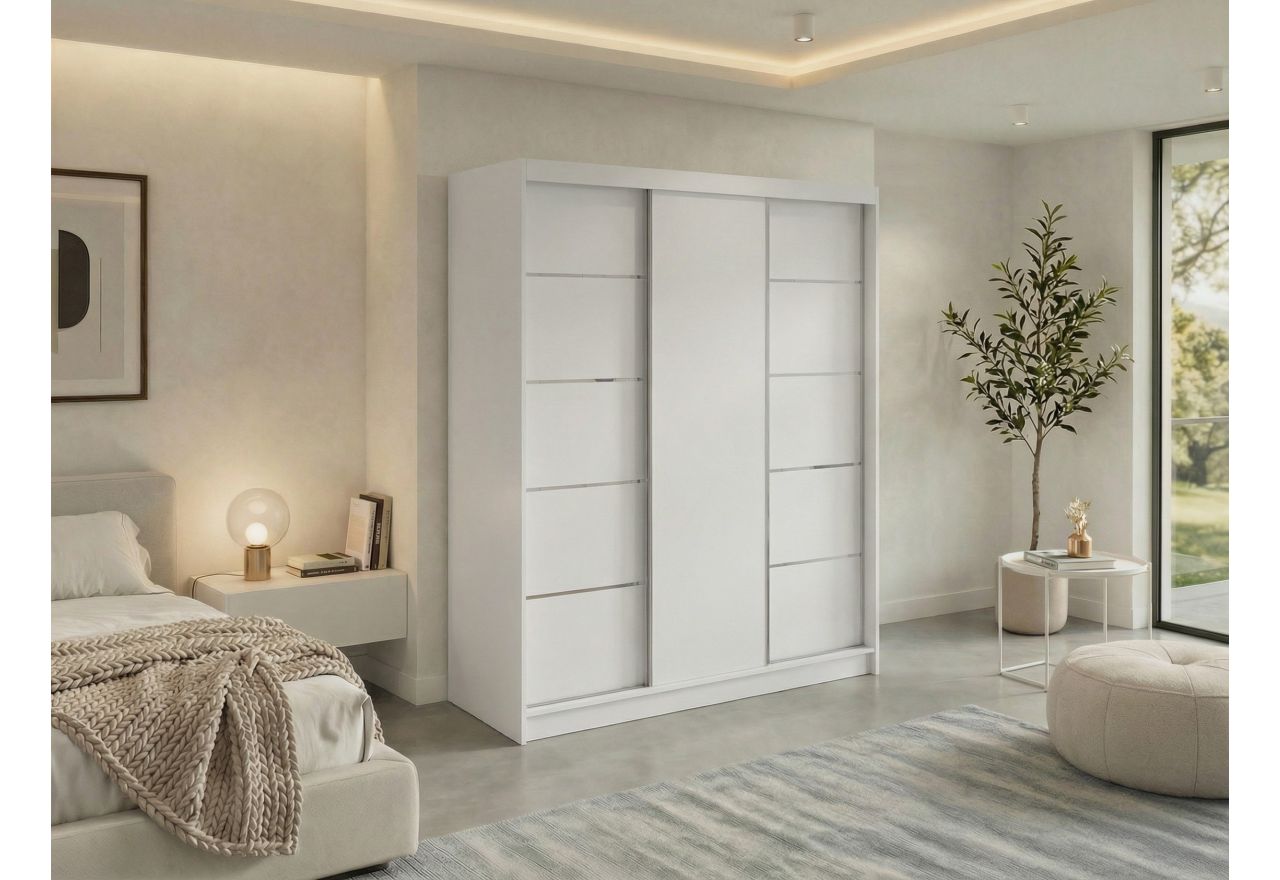 Szafa przesuwna MACEDONIA 180 cm - biały + 2 szuflady