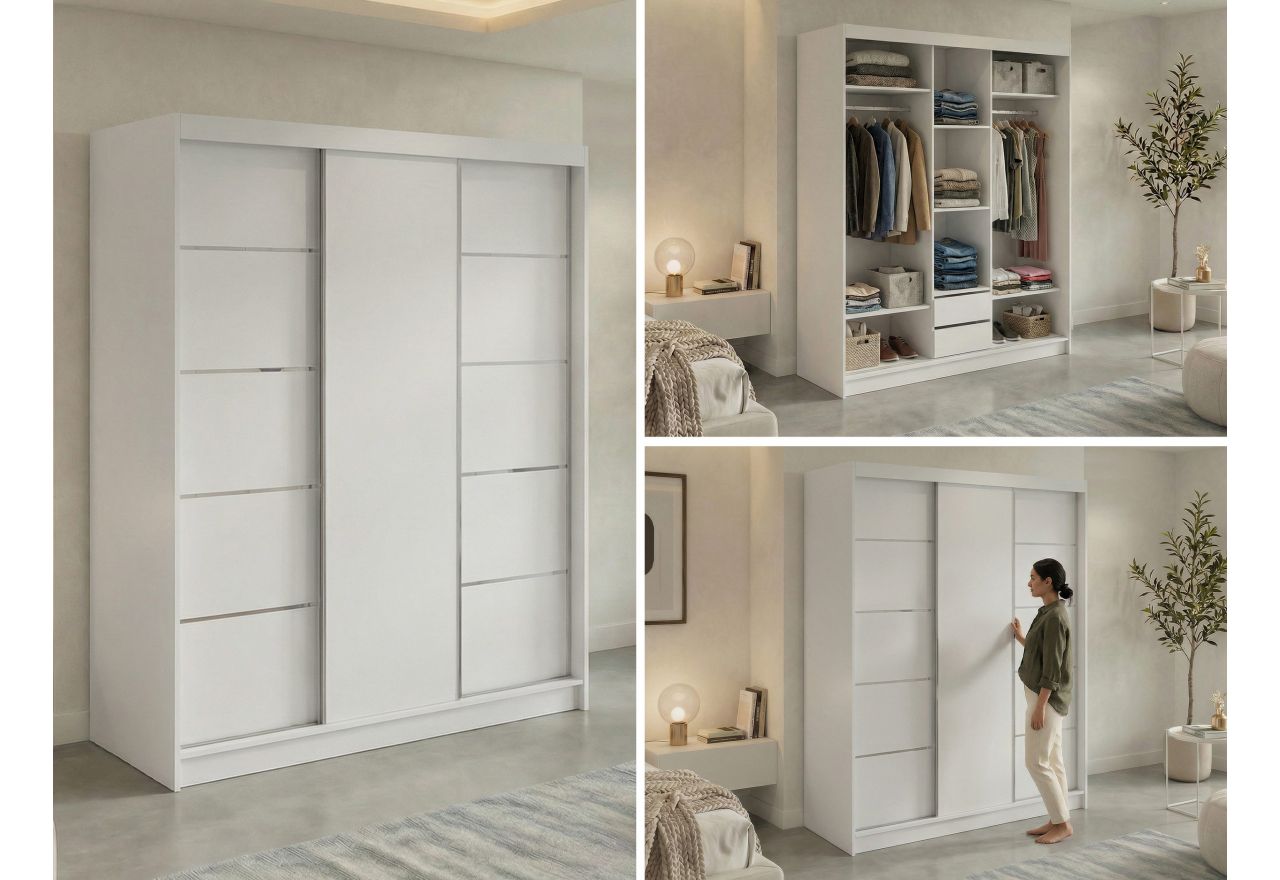 Szafa przesuwna MACEDONIA 180 cm - biały + 2 szuflady