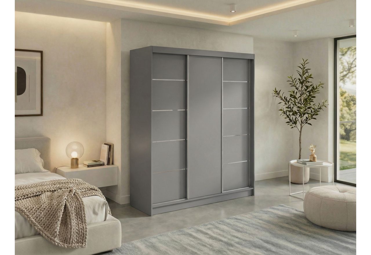 Szafa przesuwna MACEDONIA 180 cm - szary + 2 szuflady