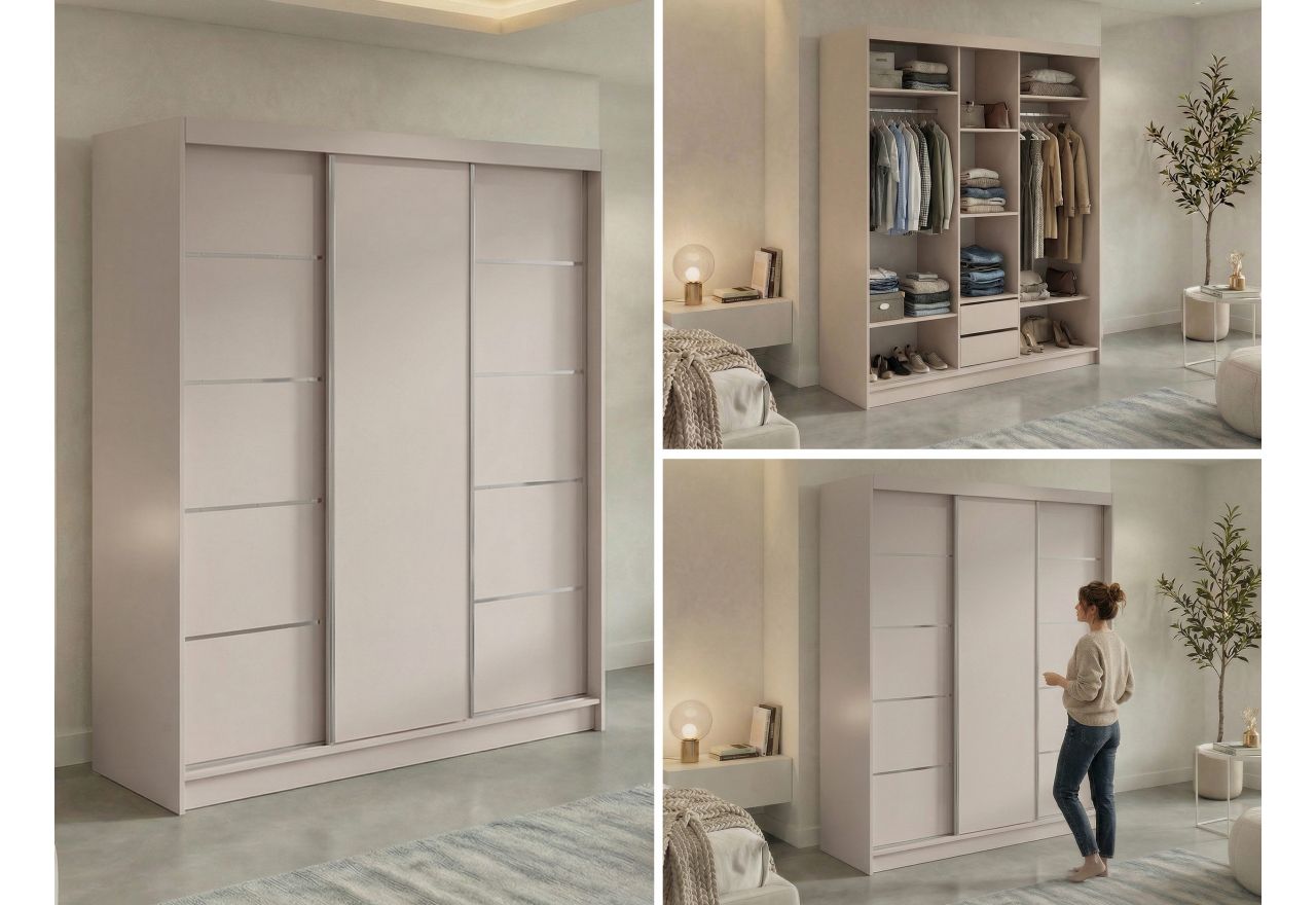 Szafa przesuwna MACEDONIA 180 cm - kaszmir + 2 szuflady