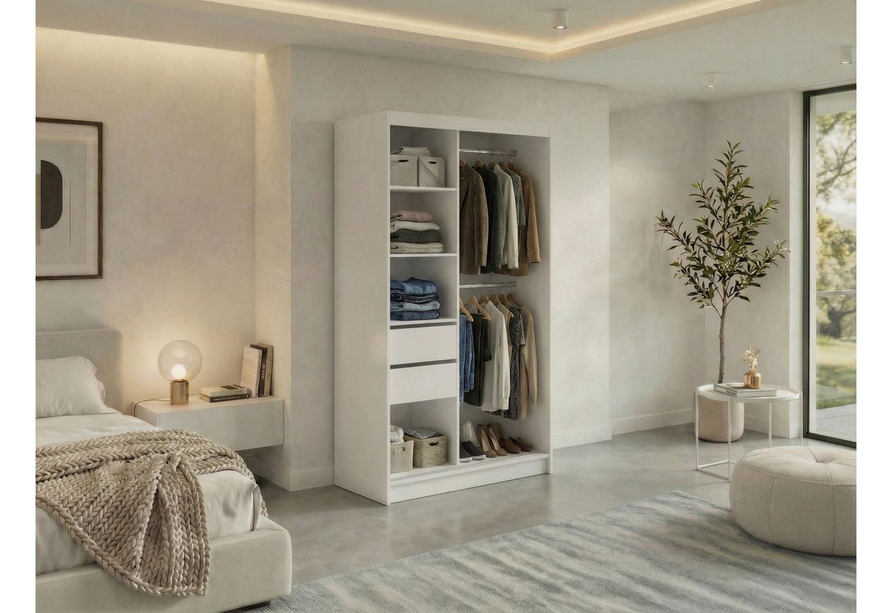 Szafa przesuwna MACEDONIA 120 cm - biały + 2 szuflady