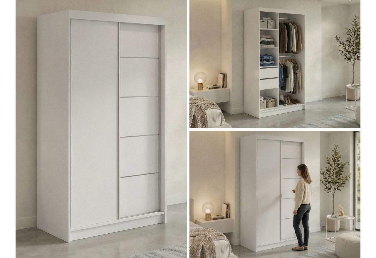 Szafa przesuwna MACEDONIA 120 cm - biały + 2 szuflady