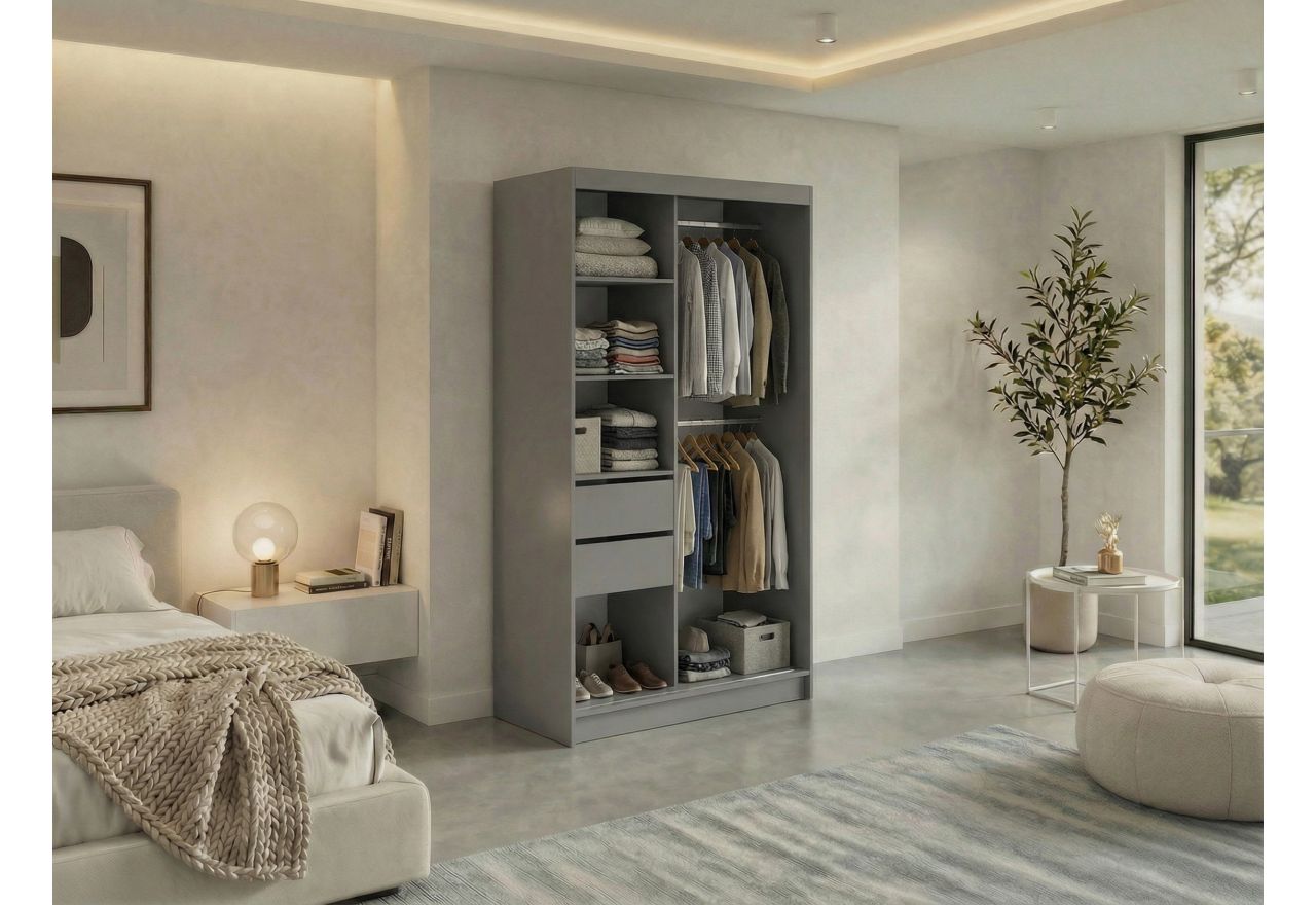 Szafa przesuwna MACEDONIA 120 cm - szary + 2 szuflady