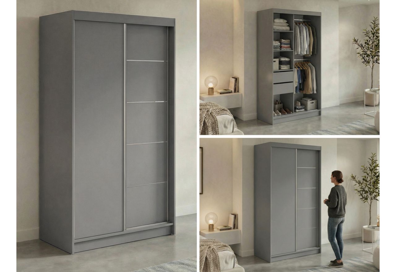 Szafa przesuwna MACEDONIA 120 cm - szary + 2 szuflady