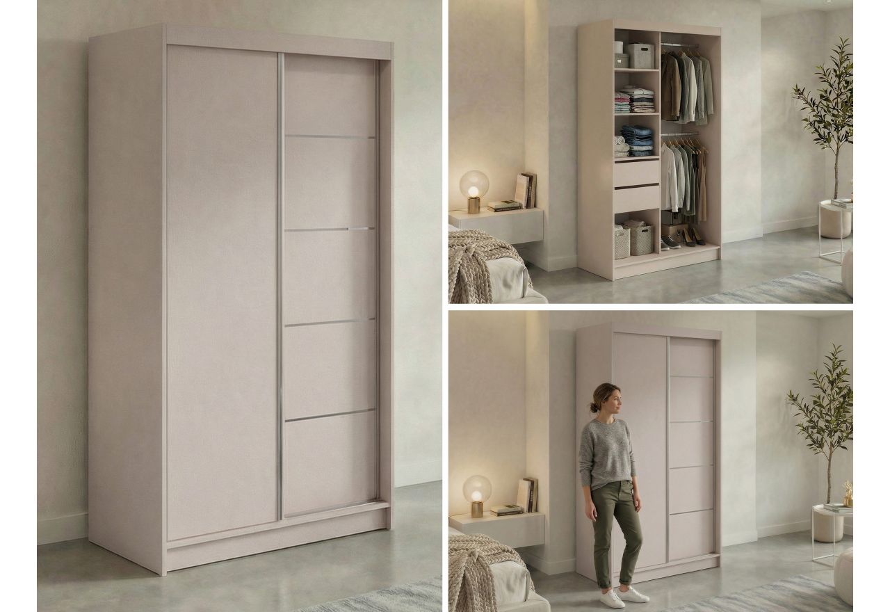 Szafa przesuwna MACEDONIA 120 cm - kaszmir + 2 szuflady