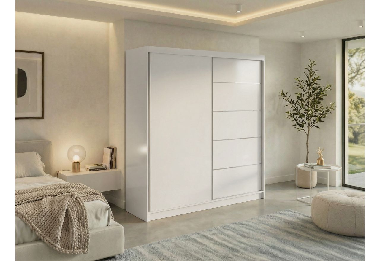 Szafa przesuwna MACEDONIA 200 - biały + 4 szuflady