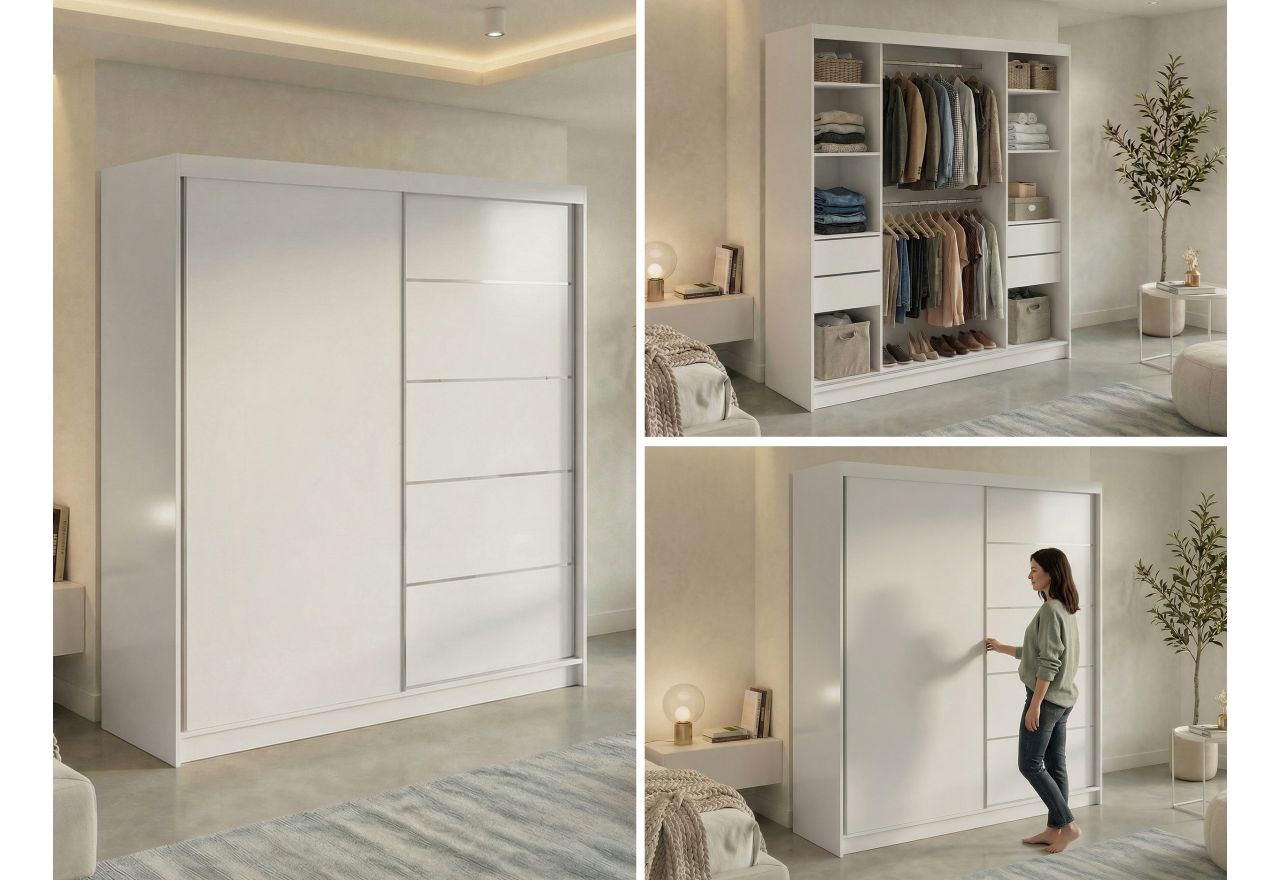 Szafa przesuwna MACEDONIA 200 - biały + 4 szuflady