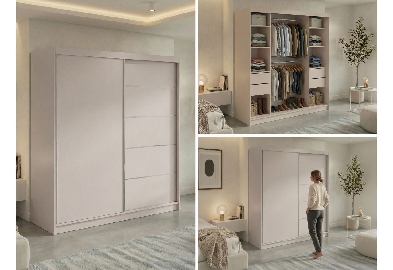 Szafa przesuwna MACEDONIA 200 - kaszmir + 4 szuflady