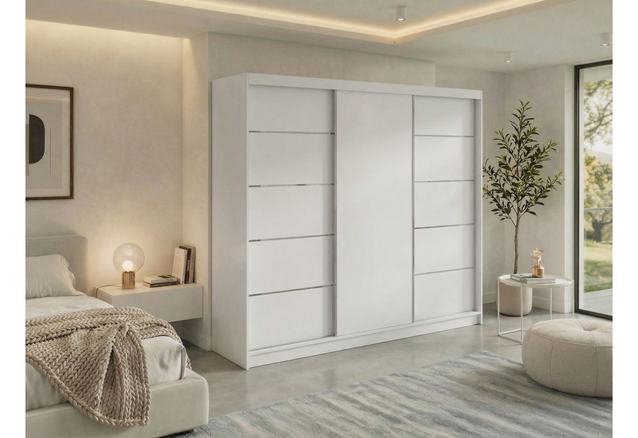 Szafa przesuwna MACEDONIA 240 cm - biały + 4 szuflady