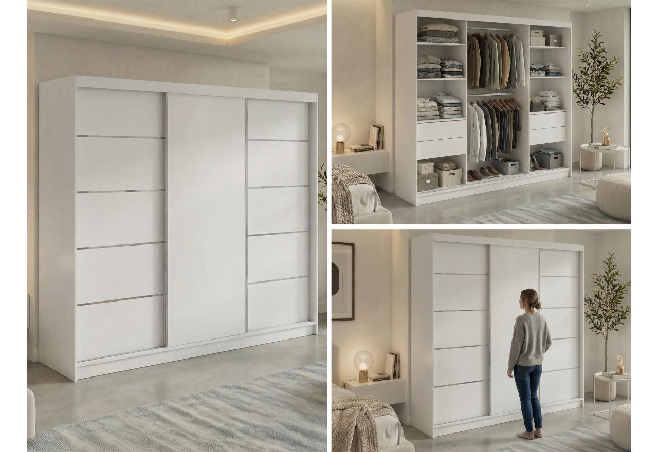 Szafa przesuwna MACEDONIA 240 cm - biały + 4 szuflady