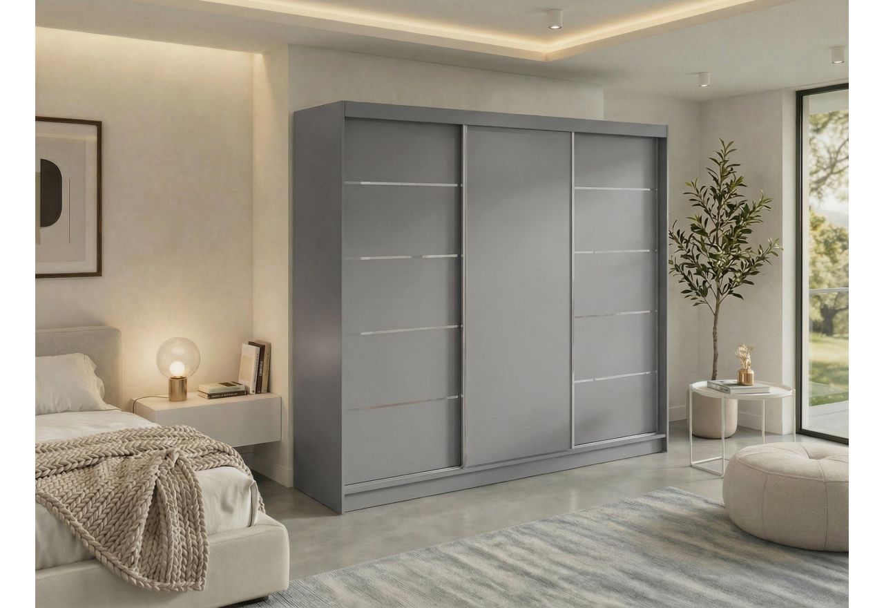 Szafa przesuwna MACEDONIA 240 cm - szary + 4 szuflady