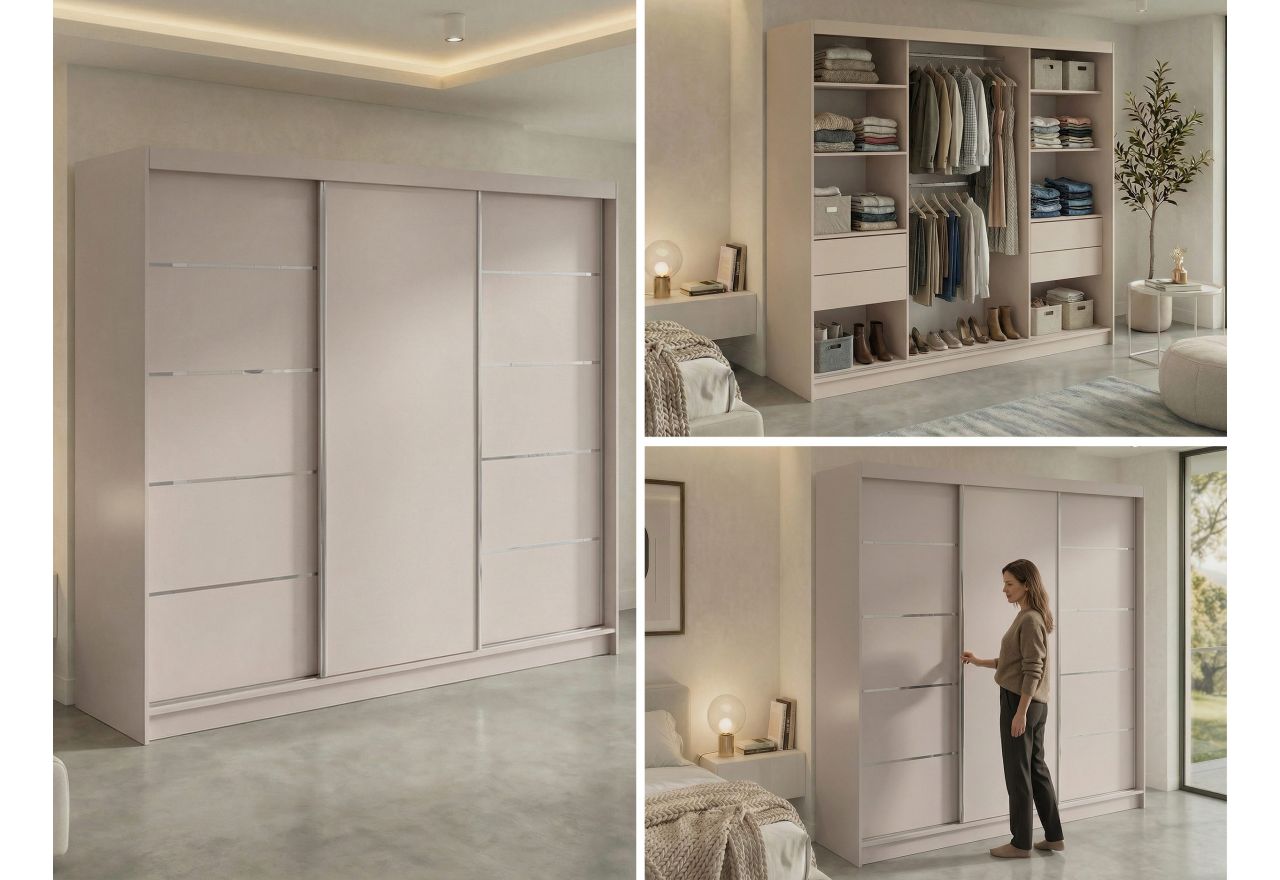 Szafa przesuwna MACEDONIA 240 cm - kaszmir + 4 szuflady