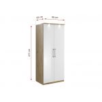 Dwudrzwiowa szafa 90 cm w modnym stylu do sypialni i garderoby - OLIVER Dąb Artisan / Biały połysk