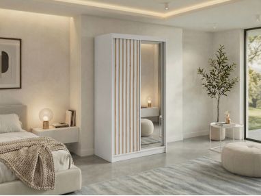 Szafa przesuwna LAOS 120 - biały, lamele dąb aristan, lustro