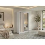 Szafa przesuwna LAOS 120 cm - biały, lamele dąb aristan, lustro