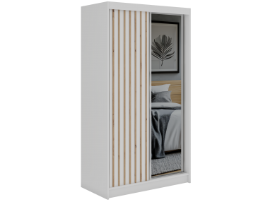 Szafa przesuwna LAOS 120 - biały, lamele dąb aristan, lustro