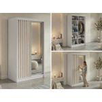 Szafa przesuwna LAOS 120 cm - biały, lamele dąb aristan, lustro