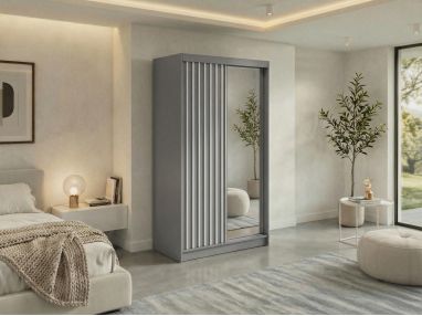 Szafa przesuwna LAOS 120 - szary, lamele białe, lustro