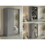 Szafa przesuwna LAOS 120 cm - szary, lamele białe, lustro