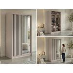 Szafa przesuwna LAOS 120 cm - kaszmir, lamele czarne, lustro