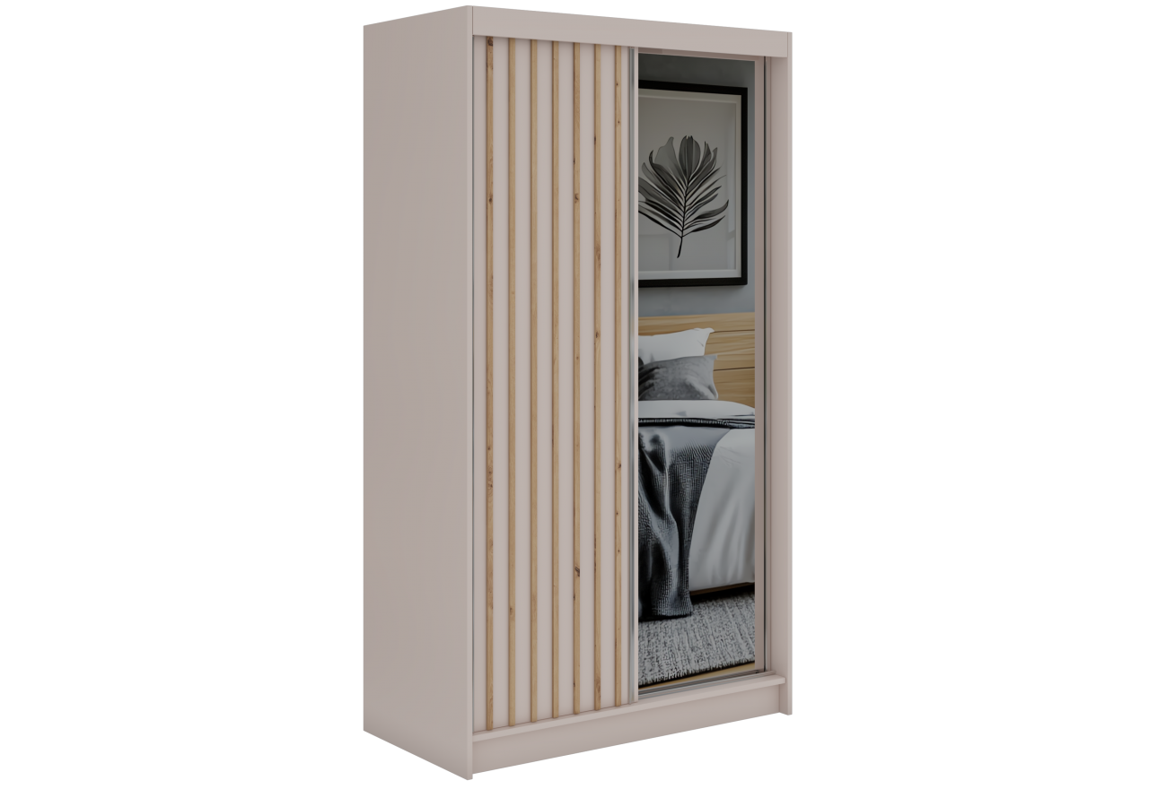 Szafa przesuwna LAOS 120 cm - kaszmir, lamele dąb aristan, lustro