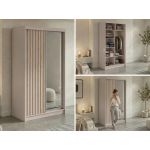Szafa przesuwna LAOS 120 cm - kaszmir, lamele dąb aristan, lustro