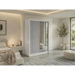 Szafa przesuwna LAOS 150 cm - biały, lamele czarne, lustro