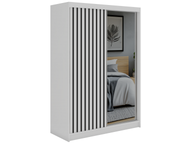 Szafa przesuwna LAOS 150 - biały, lamele czarne, lustro