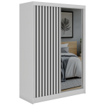 Szafa przesuwna LAOS 150 cm - biały, lamele czarne, lustro