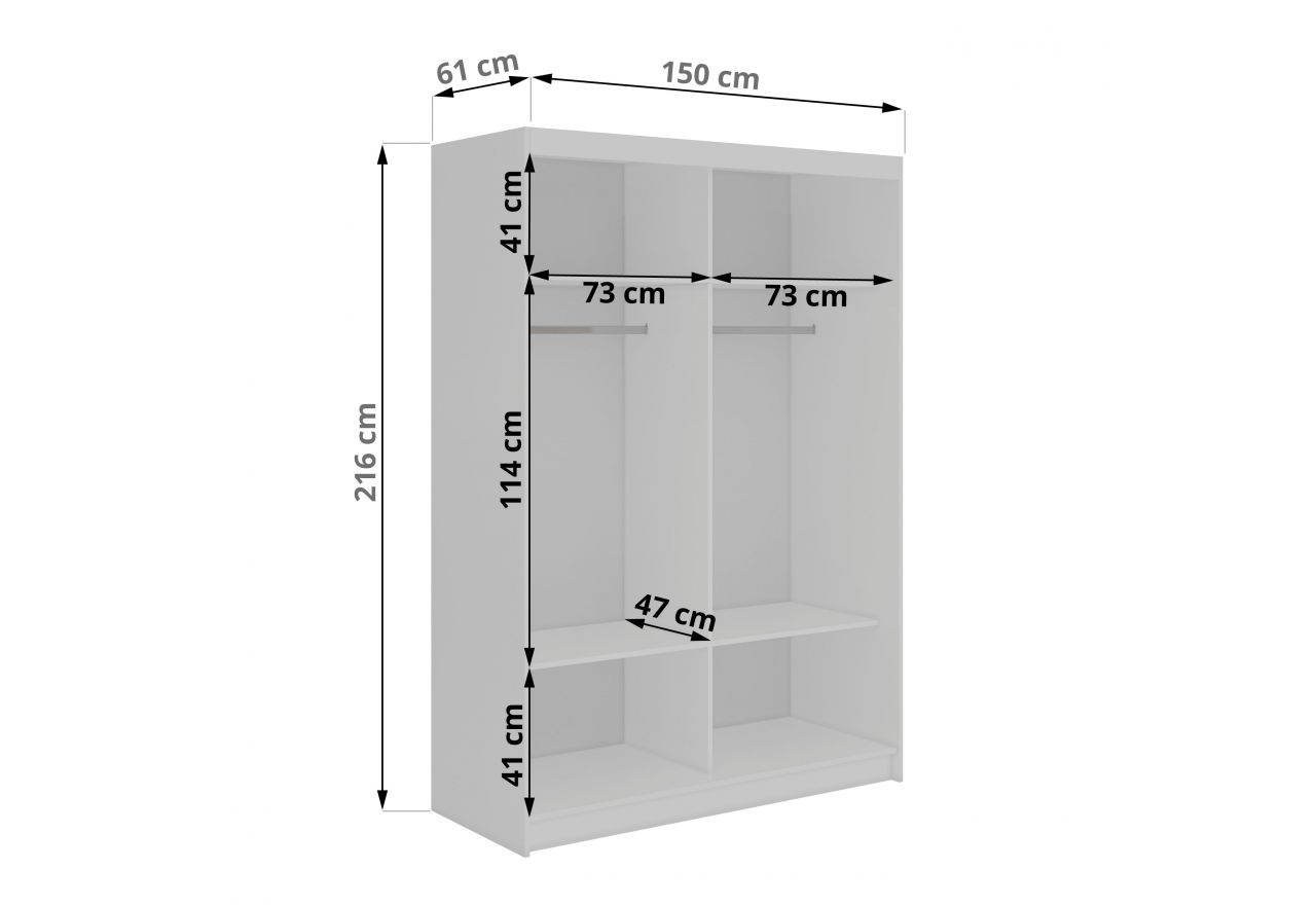 Szafa przesuwna LAOS 150 cm - biały, lamele czarne, lustro