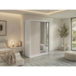 Szafa przesuwna LAOS 150 cm - biały, lamele dąb aristan, lustro