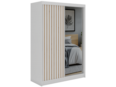 Szafa przesuwna LAOS 150 - biały, lamele dąb aristan, lustro