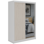 Szafa przesuwna LAOS 150 cm - biały, lamele dąb aristan, lustro
