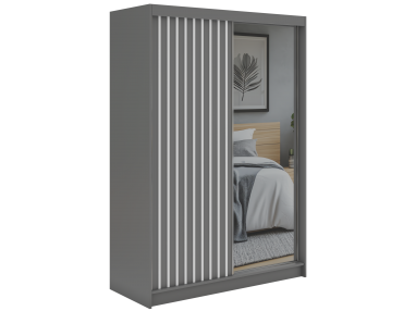 Szafa przesuwna LAOS 150 - szary, lamele białe, lustro