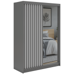 Szafa przesuwna LAOS 150 cm - szary, lamele białe, lustro