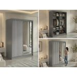 Szafa przesuwna LAOS 150 cm - szary, lamele białe, lustro