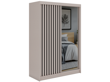 Szafa przesuwna LAOS 150 - kaszmir, lamele czarne, lustro