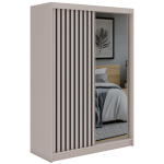 Szafa przesuwna LAOS 150 cm - kaszmir, lamele czarne, lustro