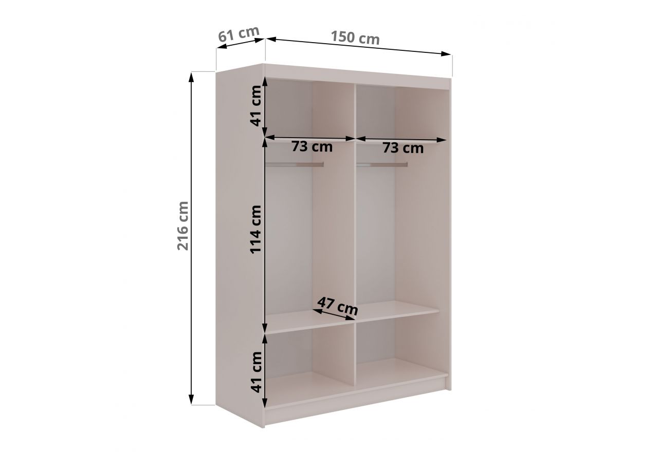 Szafa przesuwna LAOS 150 cm - kaszmir, lamele czarne, lustro