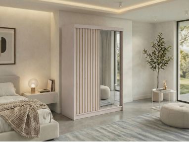 Szafa przesuwna LAOS 150 - kaszmir, lamele dąb aristan, lustro