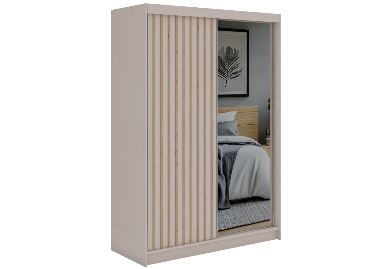 Szafa przesuwna LAOS 150 cm - kaszmir, lamele dąb aristan, lustro