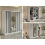 Szafa przesuwna LAOS 180 cm - biały, lamele czarne, lustro + 2 szuflady