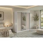 Szafa przesuwna LAOS 180 cm - biały, lamele dąb aristan, lustro + 2 szuflady