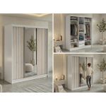 Szafa przesuwna LAOS 180 cm - biały, lamele dąb aristan, lustro + 2 szuflady