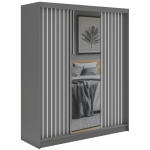 Szafa przesuwna LAOS 180 cm - szary, lamele białe, lustro + 2 szuflady